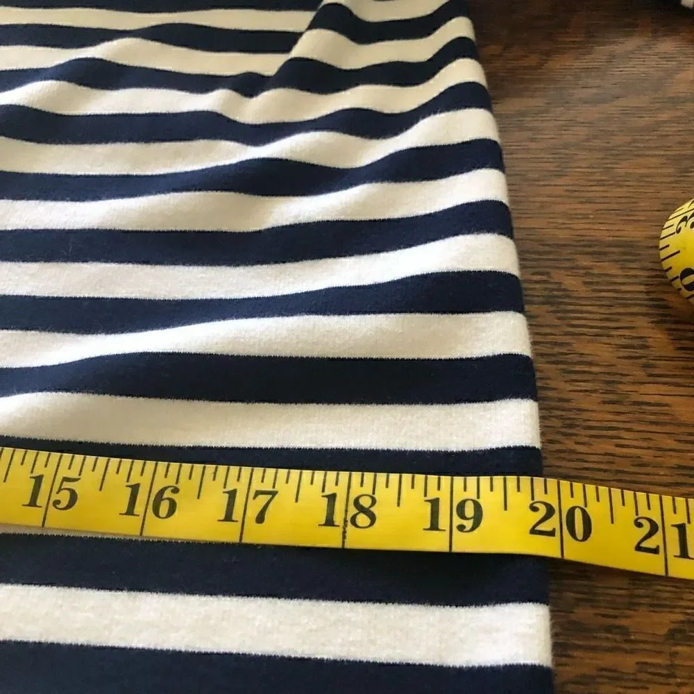 J. Crew Navy and White Striped Three Quarter Sleeve Shift Dress